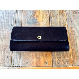 Victoria's Secret Vintage Velvet Clutch Wallet Black Chic Classy Preppy Sexy